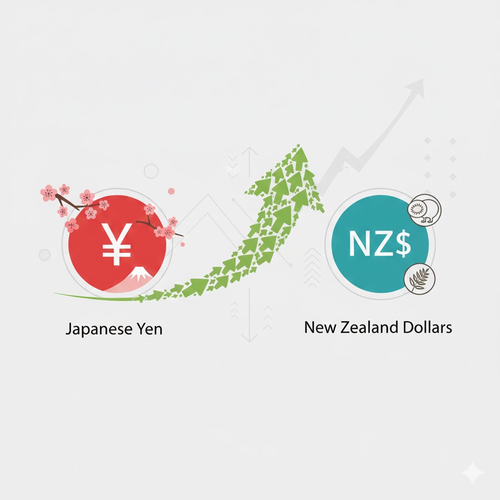 yen-to-nzd-currency-exchange-concept