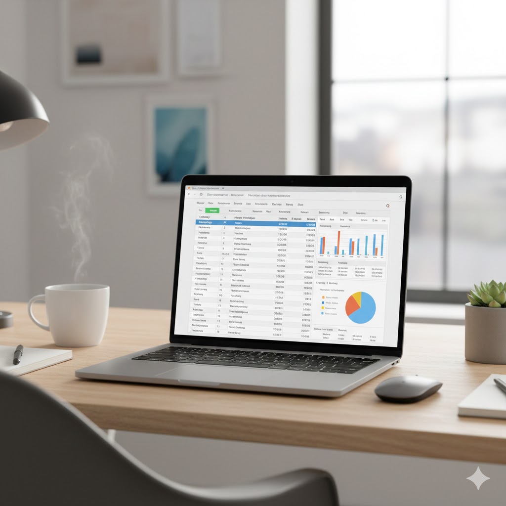 Budget Spreadsheet Laptop Organized Workspace