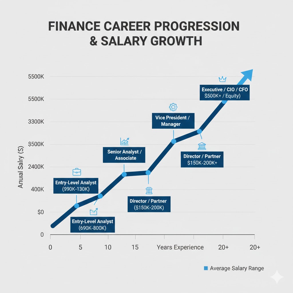 Finance Career Progression Chart Showing Salary Growth Clean